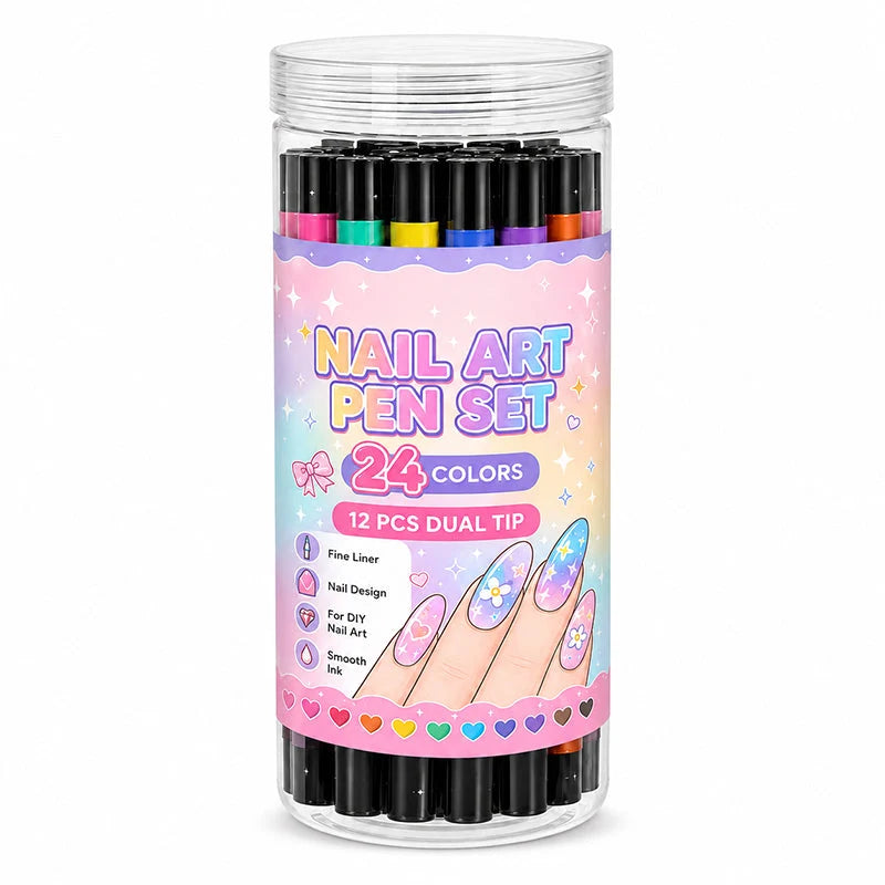 🎨24-Color Dual-Ended Nail Art Pen Set 🌈— Fine Liner + Brush Tips💅